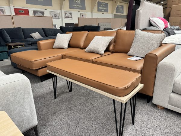 Tan Leather Left-Hand Chaise Corner Sofa + Matching Bench