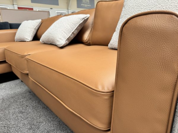 Tan Leather Left-Hand Chaise Corner Sofa + Matching Bench - Image 5