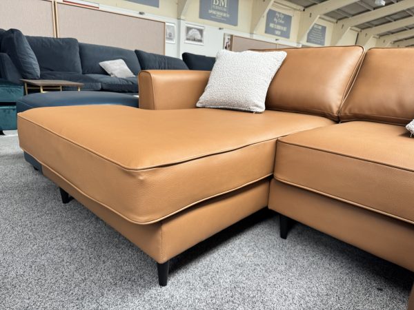 Tan Leather Left-Hand Chaise Corner Sofa + Matching Bench - Image 4