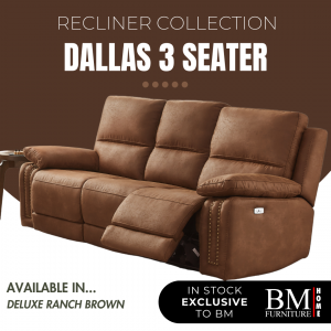 Dallas 3-Seater Power Recliner Sofa with USB - Ranch Brown Fabric