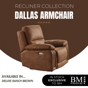 Dallas Power Recliner Armchair with USB - Ranch Brown Fabric