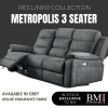 Metropolis 3-Seater Power Recliner Fabric Sofa with USB