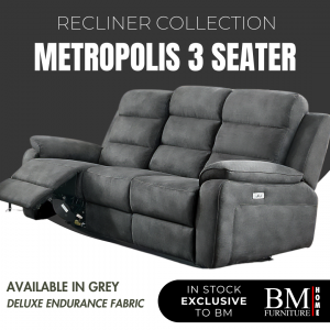 Metropolis 3-Seater Power Recliner Fabric Sofa with USB