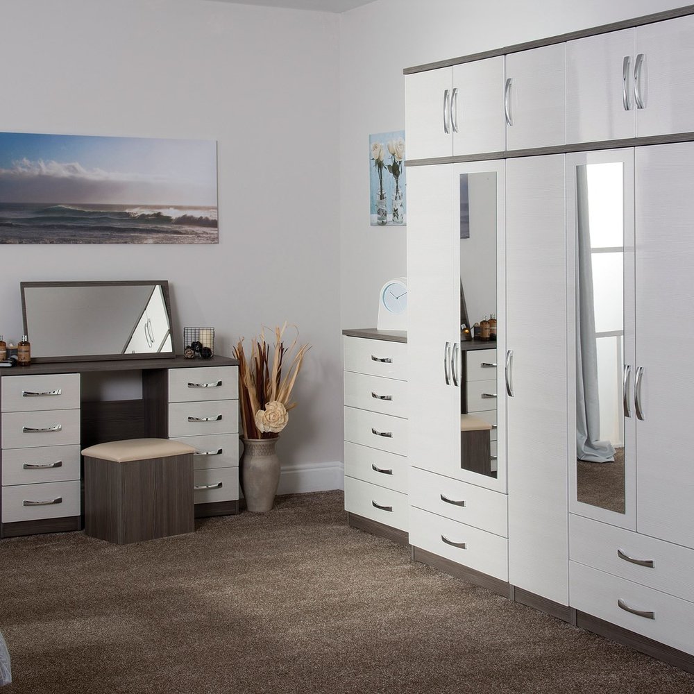 Vogue modern British-made bedroom furniture with high gloss wardrobes and dressing table