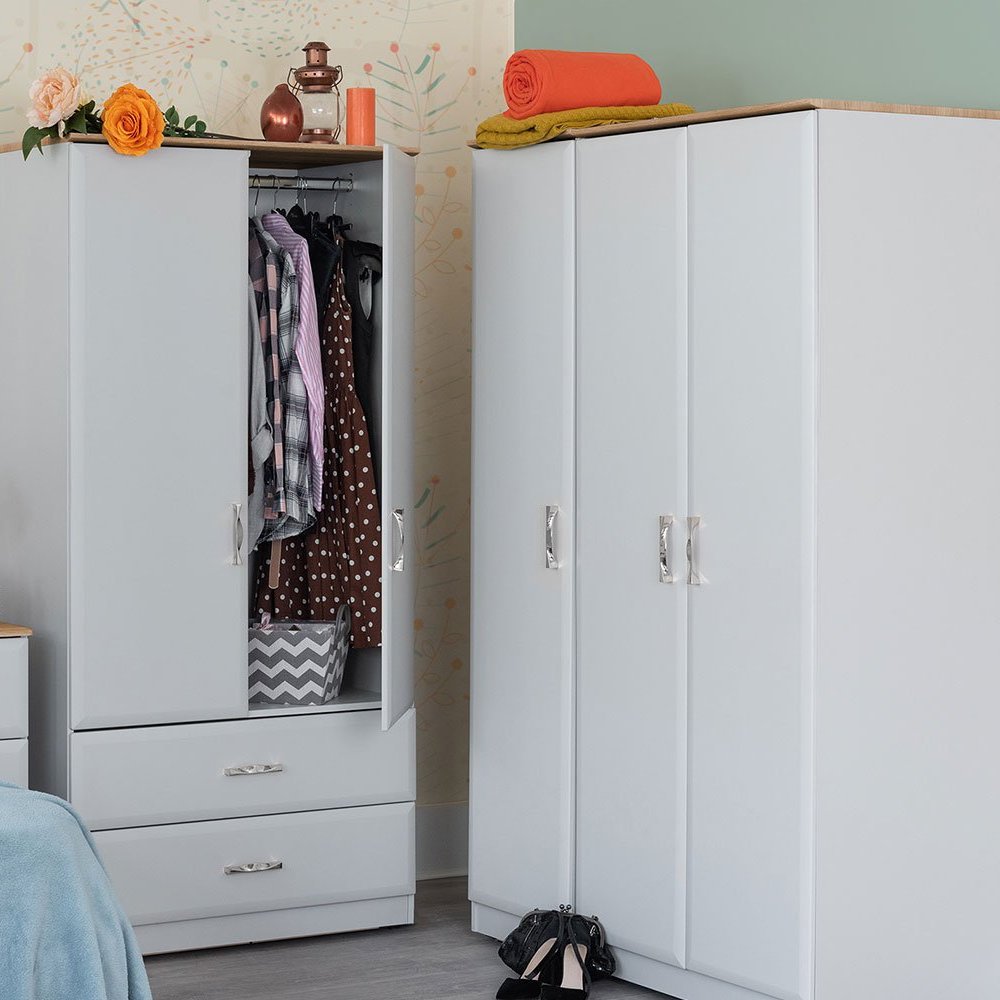 Wessex British-made bedroom furniture in grey with oak tops