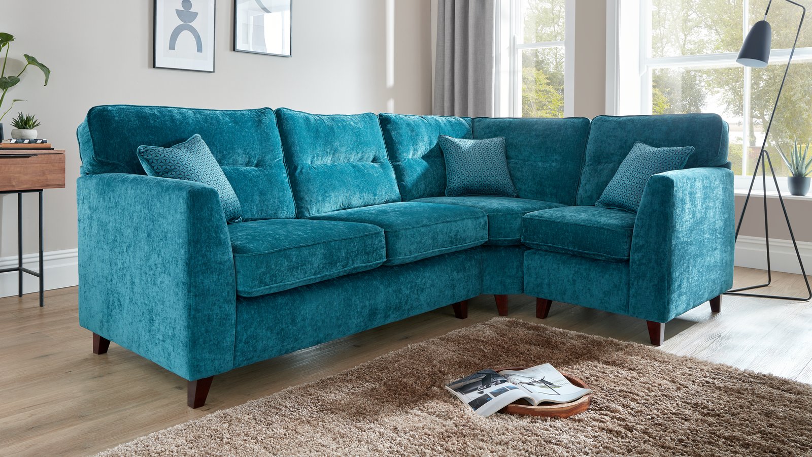 The Brooklyn bespoke corner sofa in teal fabric