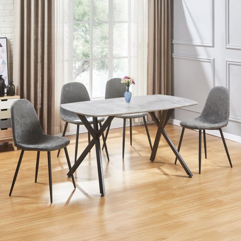 Athena concrete-effect dining table with grey dining chairs