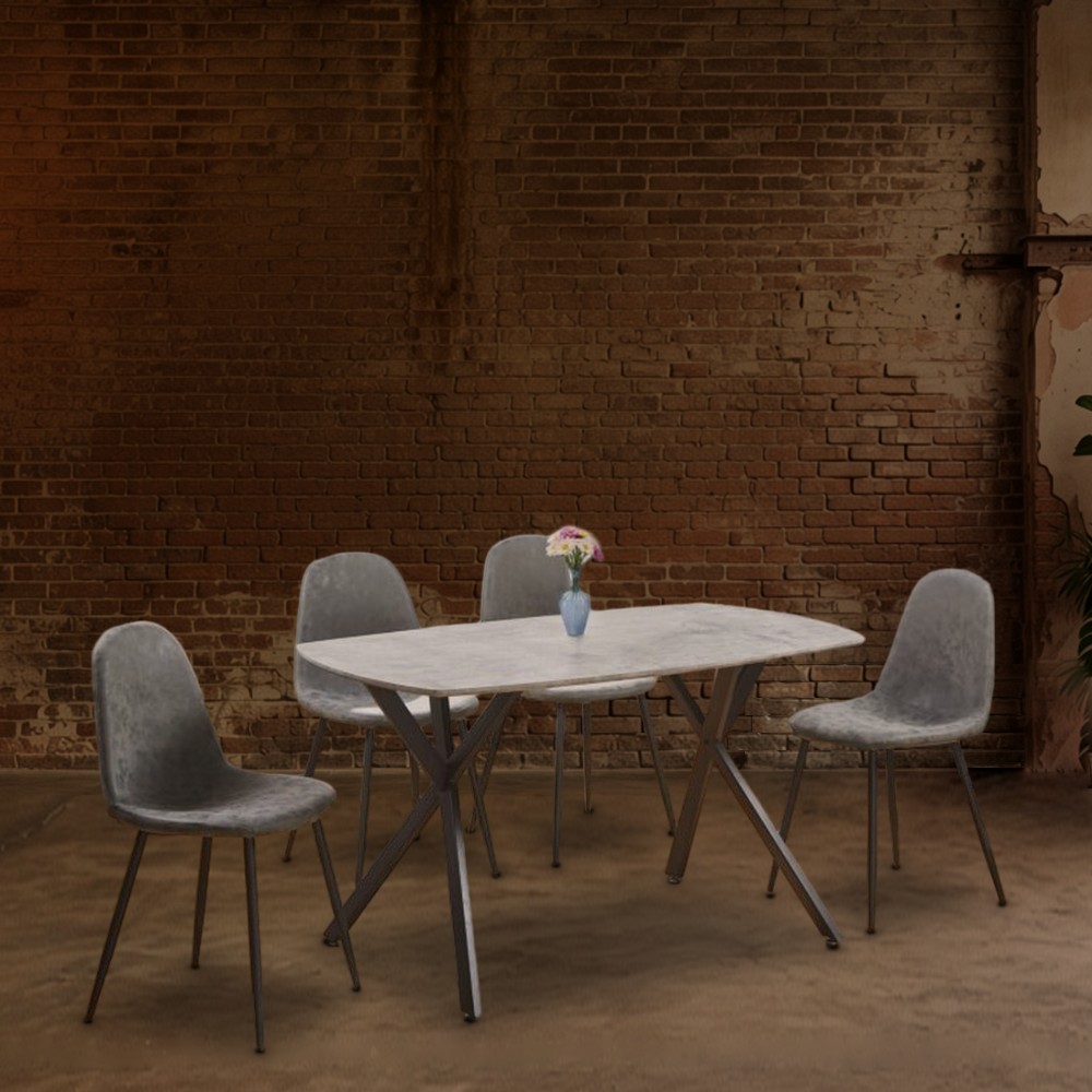 Athena dining table and four grey chairs at BM Furniture