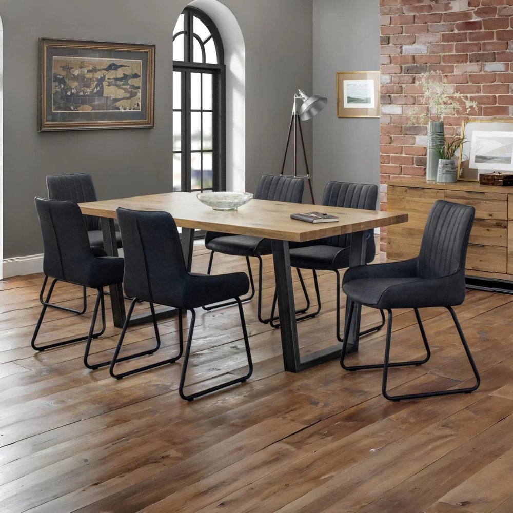 Brooks rustic solid oak dining table with dark grey dining chairs