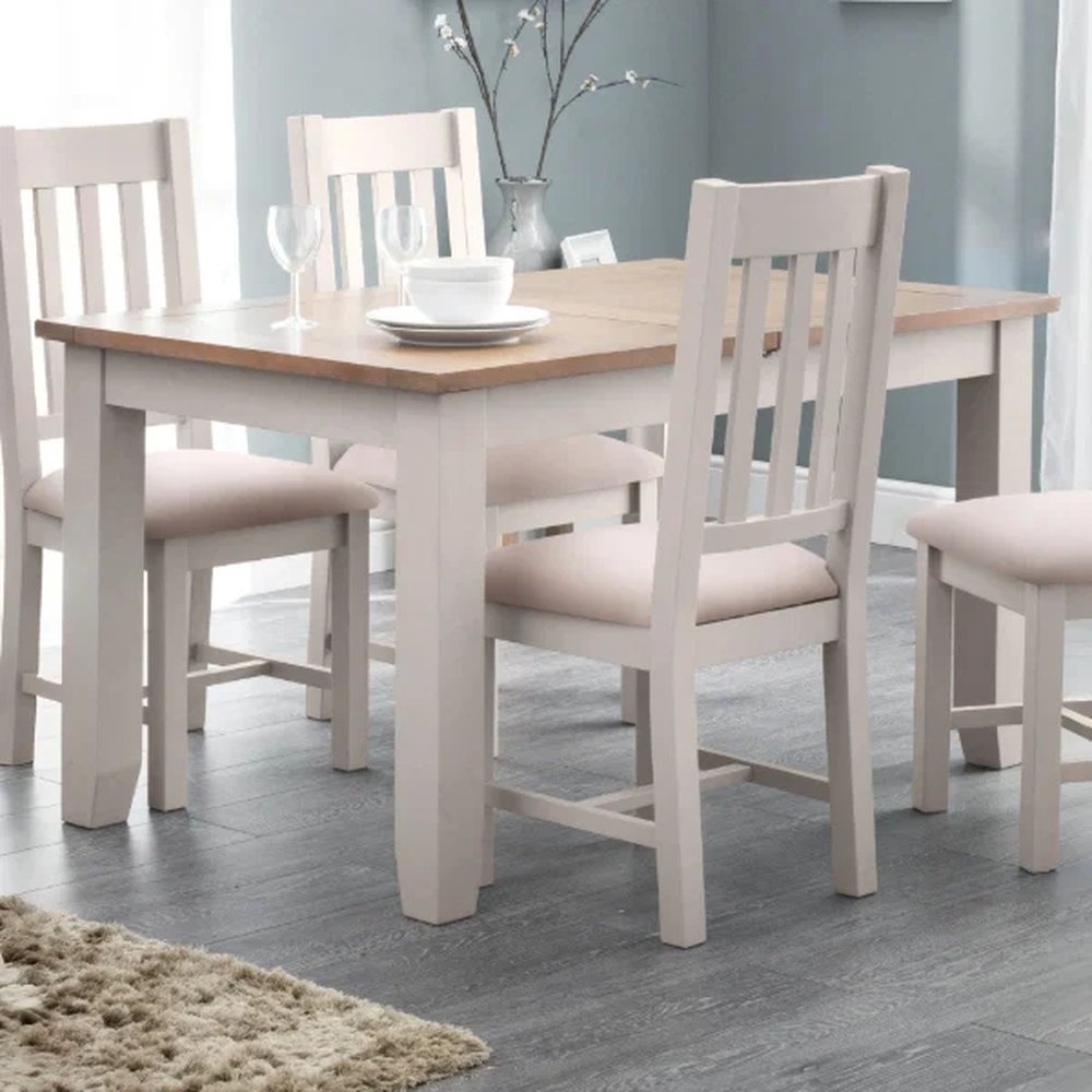 Thames elephant grey extending dining table with oak top and matching chairs