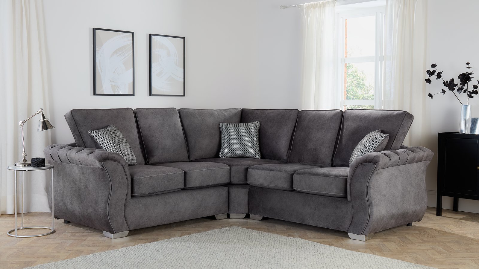 The Monaco bespoke corner sofa in charcoal fabric