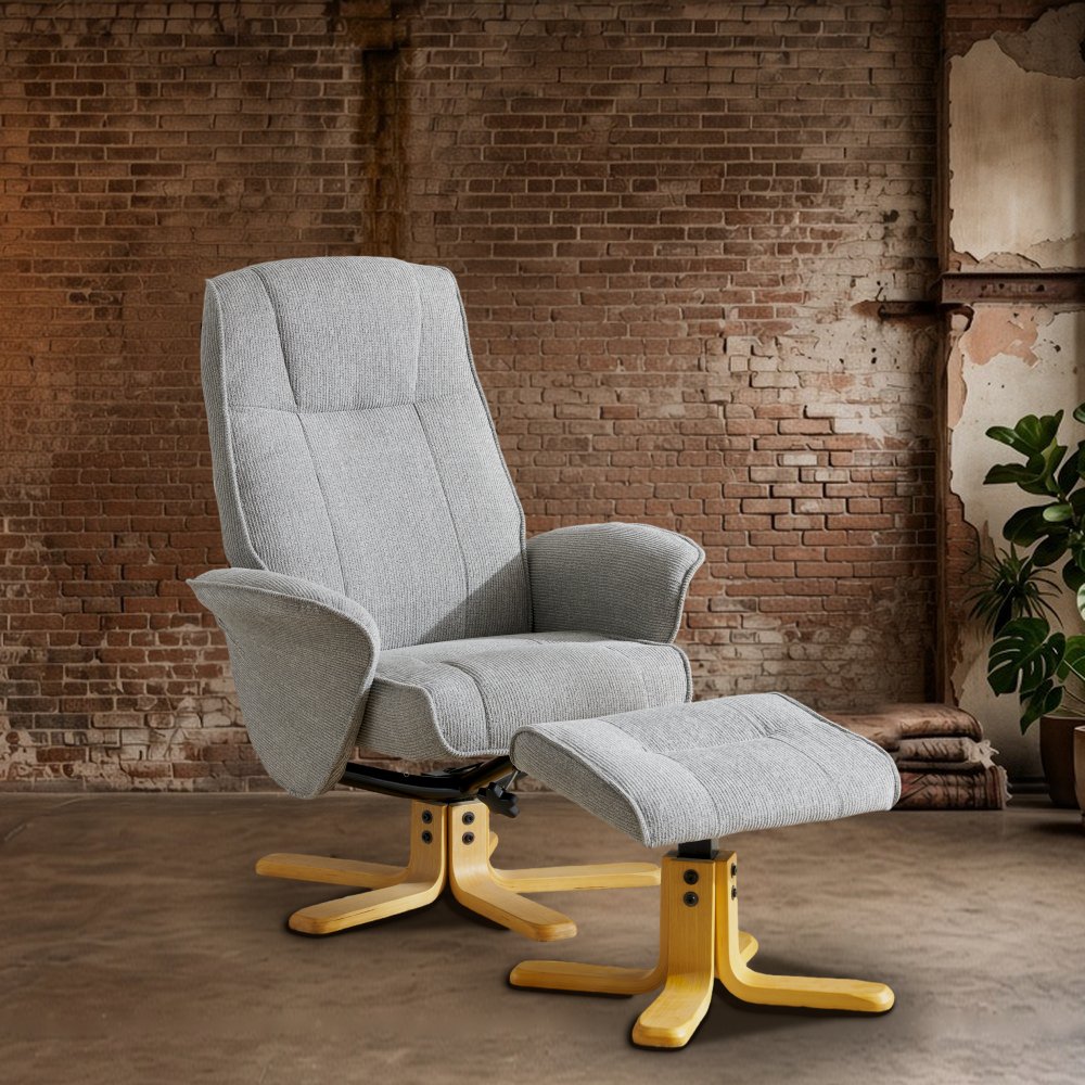 Jefferson swivel recliner chair and footstool in Lunar fabric