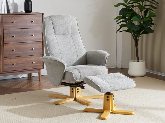 The Jefferson swivel recliner and footstool in Lunar fabric