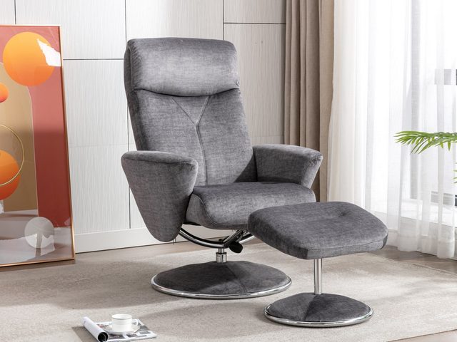 The Padstow swivel recliner and footstool in Graphite fabric