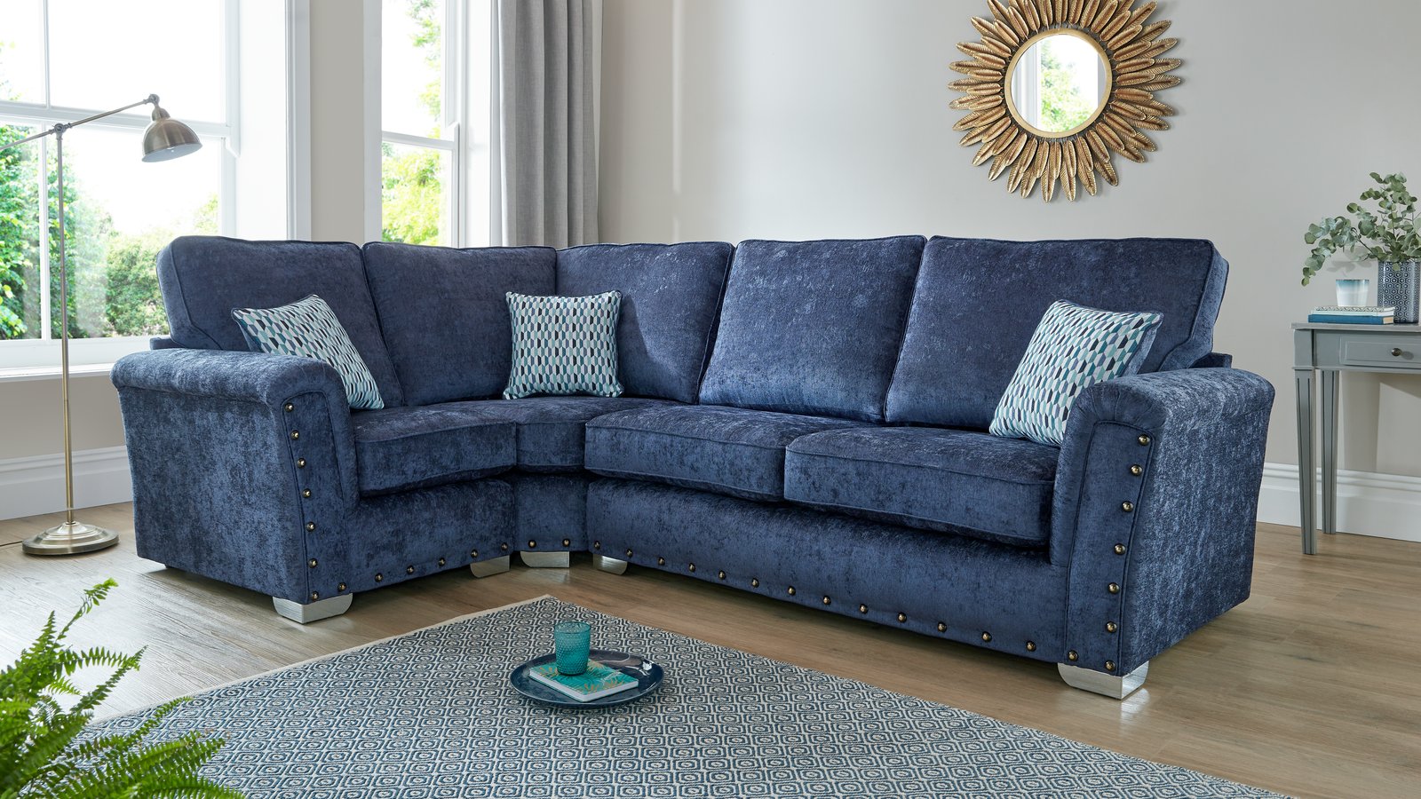 The Tribeca bespoke corner sofa in navy blue fabric