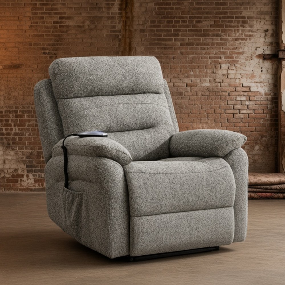 Elevate riser recliner chair in grey fabric with side pocket